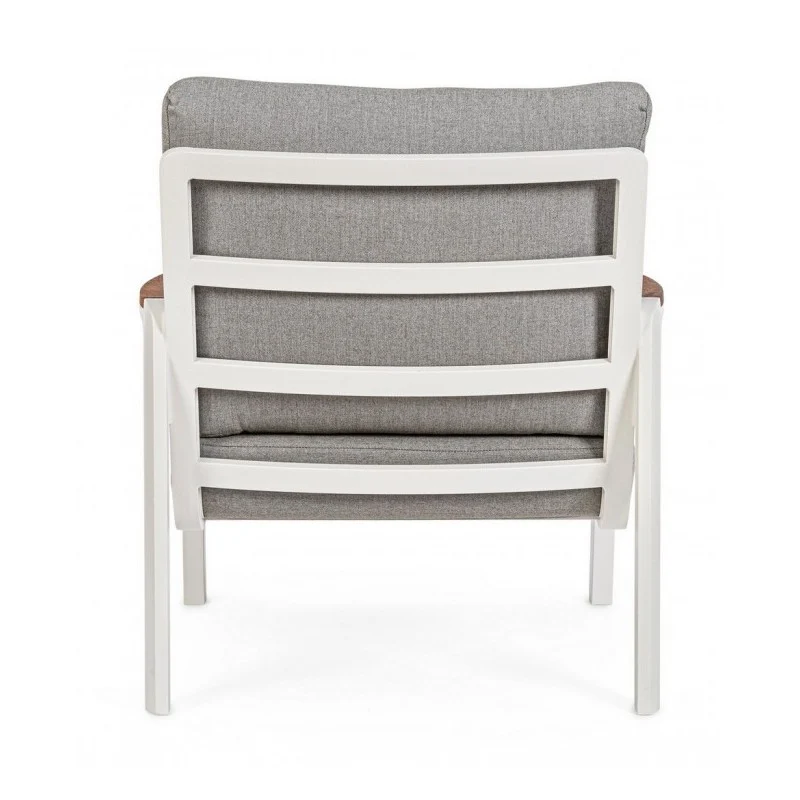 Fauteuil d'extérieur en Aluminium/Bois avec Coussin Blanc 78x87x h86