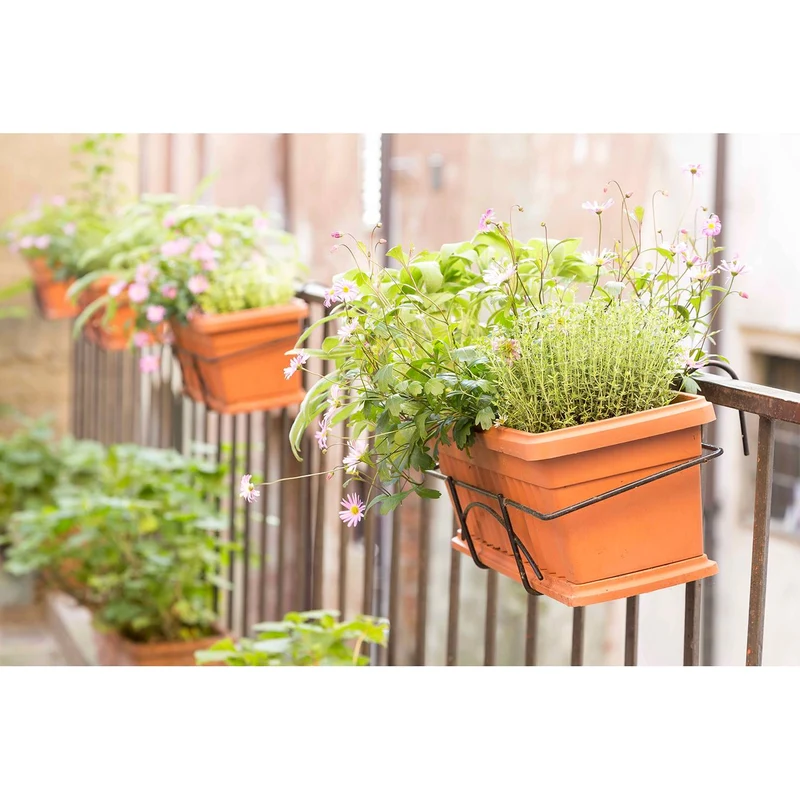 Jardinière Iris - Pot à plantes, 50 cm, matériau synthétique, support et dessous de plat en alliage métallique, couleur terre cuite
