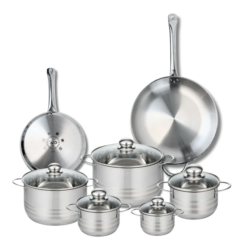 Ensemble de 2 Poêles de cuisson 24 et 32 cm et 5 faitouts 12, 14, 16, 20 et 24 cm Elo Profi Brillant