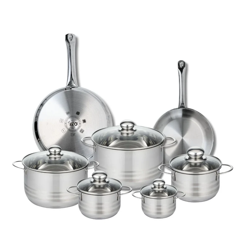 Ensemble de 2 Poêles de cuisson 24 et 28 cm et 5 faitouts 12, 14, 16, 20 et 24 cm Elo Profi Brillant