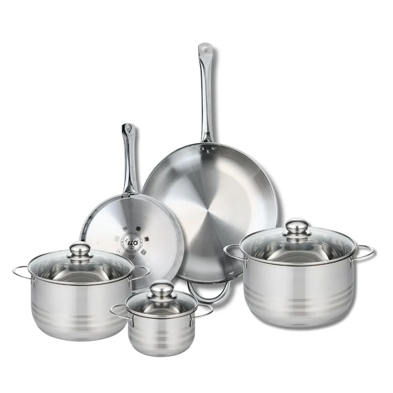 Ensemble de 2 Poêles de cuisson 24 et 32 cm et 3 faitouts 14, 20 et 24 cm Elo Profi Brillant