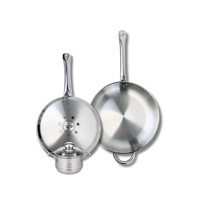 Ensemble de 2 Poêles de cuisson 28 et 32 cm et 1 faitout 12 cm Elo Profi Brillant