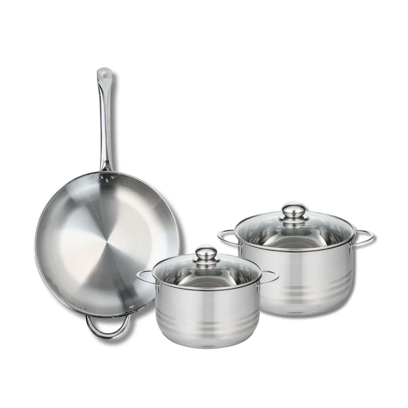 Ensemble de 1 Poêle de cuisson 32 cm et 2 faitouts 20 et 24 cm Elo Profi Brillant
