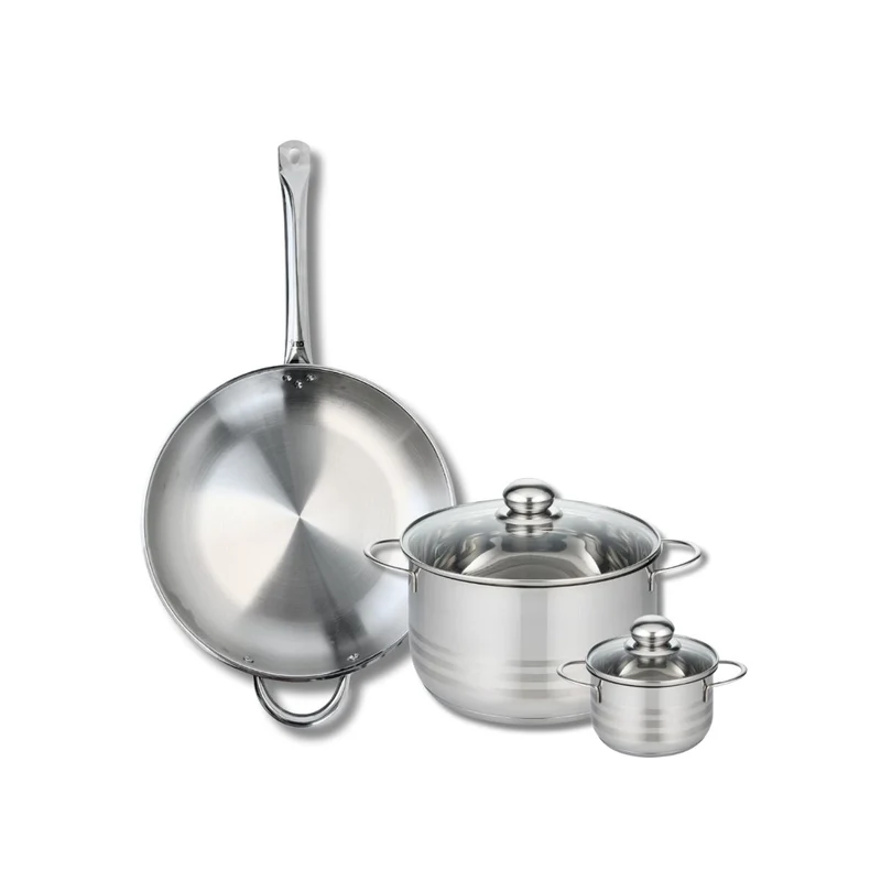 Ensemble de 1 Poêle de cuisson 32 cm et 2 faitouts 12 et 24 cm Elo Profi Brillant