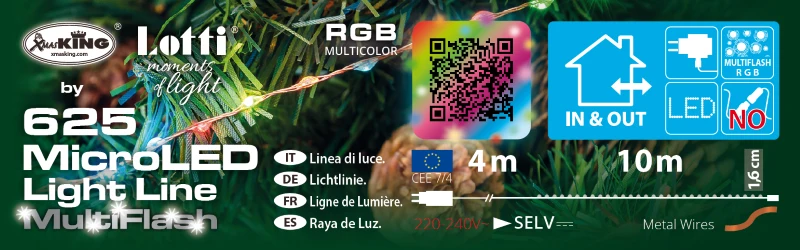 Chaîne Lumineuse Multiflash RGB 625 MicroLED (1,6cm) Câble Cuivre 10m