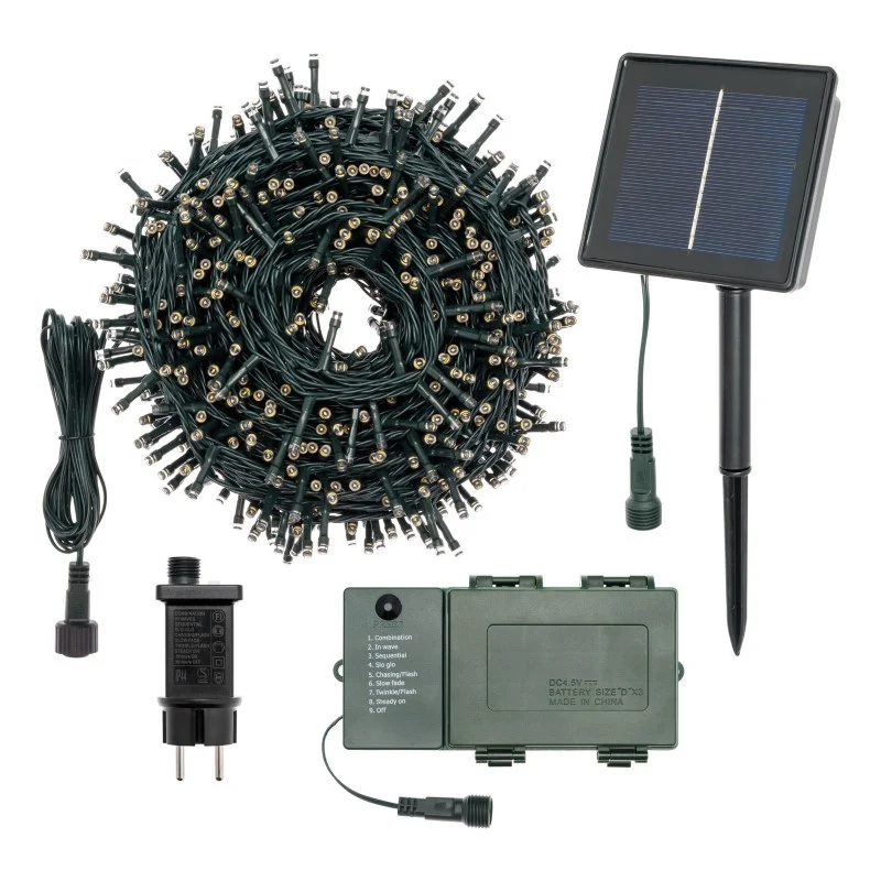 Chaîne Lumineuse 1000 LED 50m avec Panneau Solaire