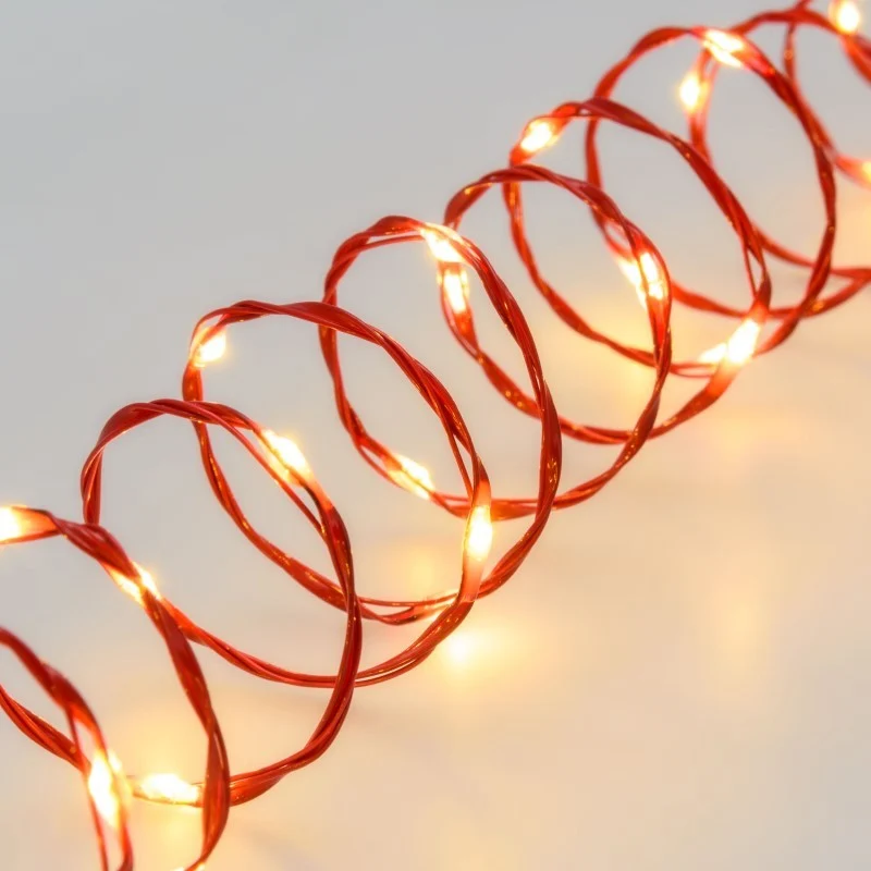 Bobine de chaîne MicroLED 25m, Lumière Fixe, 500 Lampes, Ø1,5mm, Transformateur inclus, Câble Métallique Rouge