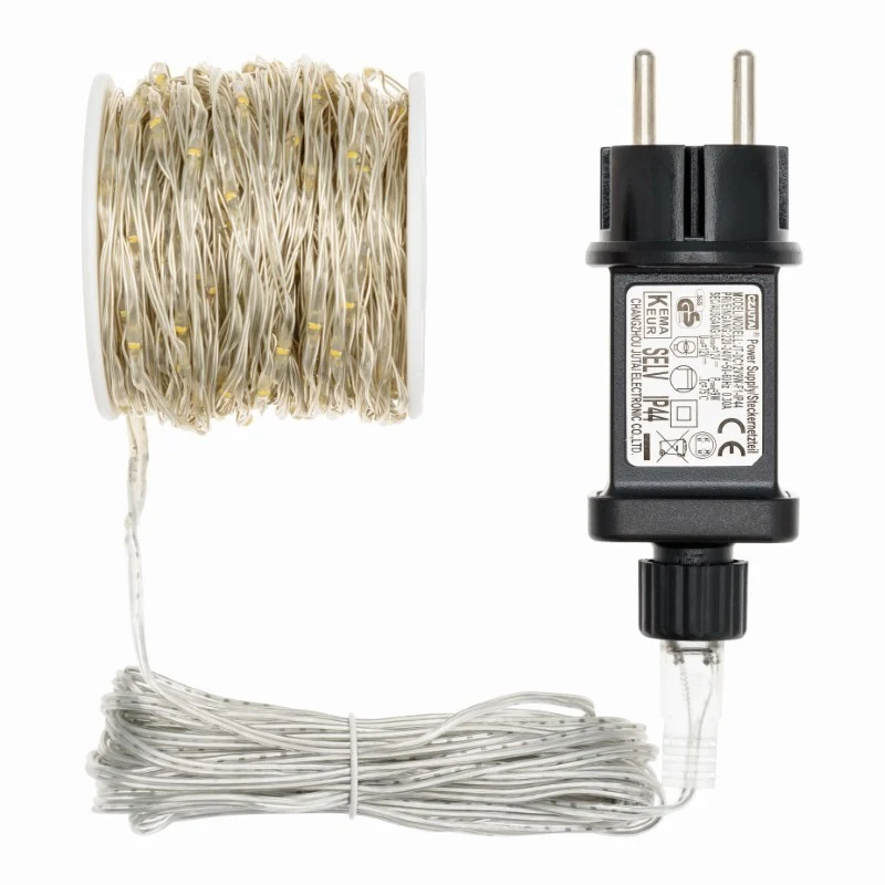 Chaîne MicroLED 500 - Bobine 25m - Blanc Chaud - Câble Argent Transparent