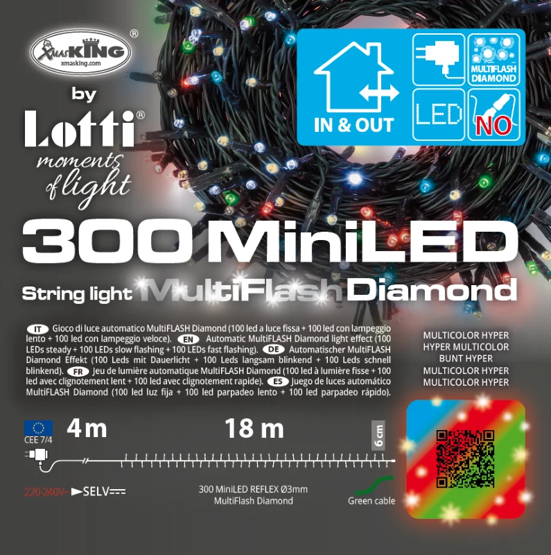 Multicolored light chain MiniLED MultiFLASH 300 lamps, 18m