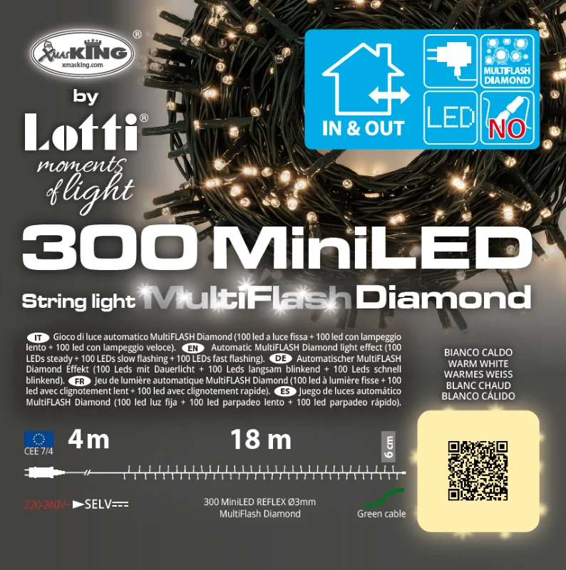 Chain of 300 Mini LED Multi Flash Warm White 18m