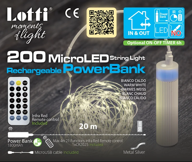 Chaîne Lumineuse de Noël 20m M-P18 200 MicroLED Télécommande IR 21 Fonctions