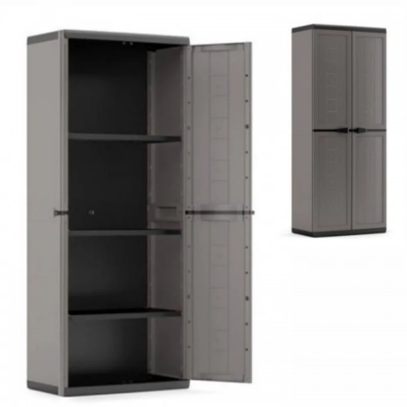 Grande Armoire JOLLY avec Étagères Réglables Gris/Noir 68 x 39 x H166