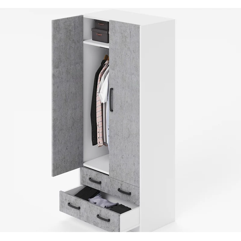 Armoire 2 portes avec tiroirs H.210 - Spacieuse et fonctionnelle