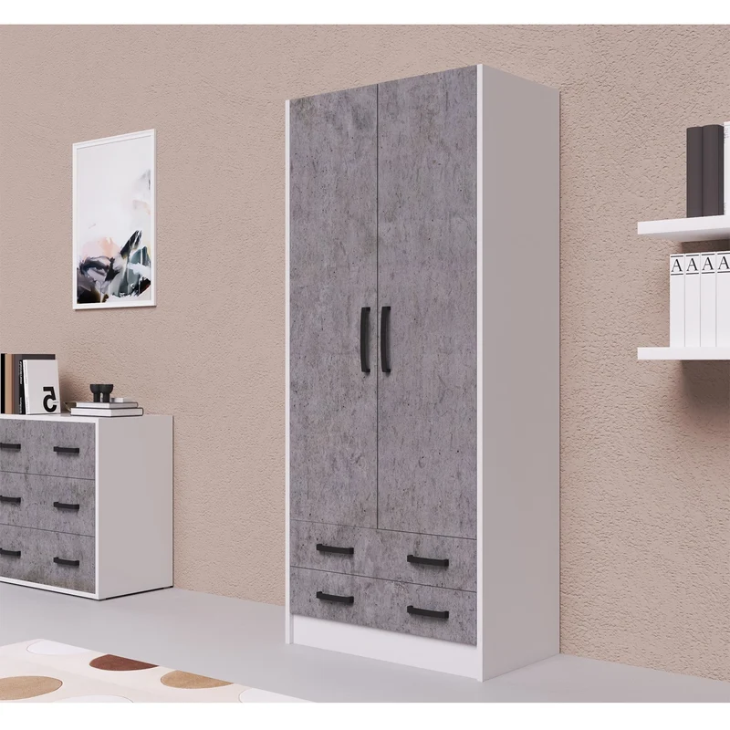 Armoire 2 portes avec tiroirs H.210 - Spacieuse et fonctionnelle