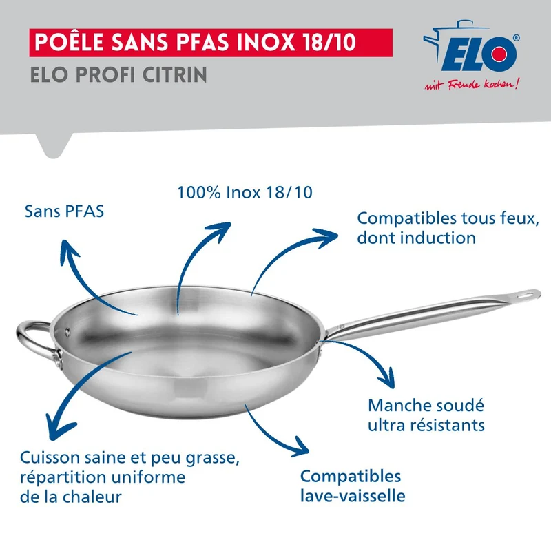 Ensemble de 1 Poêle de cuisson 32 cm et 2 faitouts 14 et 20 cm Elo Profi Brillant