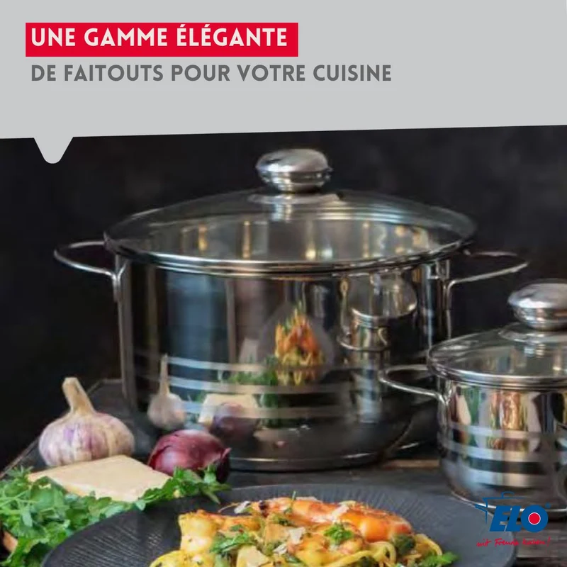 Ensemble de 1 Poêle de cuisson 24 cm et 2 faitouts 12 et 16 cm Elo Profi Brillant