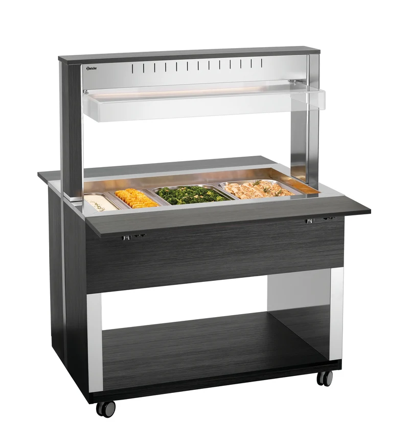 Chariot buffet chauffant bain-marie bois anthracite 3 GN 1/1 W3110-200A – Bartscher