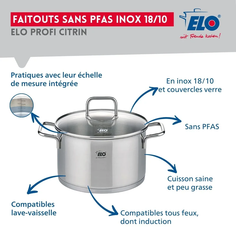 Ensemble de 1 Poêle de cuisson 28 cm et 1 faitout 20 cm Elo Profi Citrin