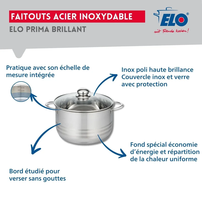 Ensemble de 1 Poêle de cuisson 32 cm et 1 faitout 24 cm Elo Prima Brillant