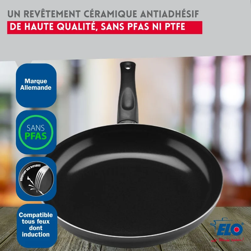 Ensemble de 1 Poêle de cuisson 28 cm et 2 faitouts 14 et 16 cm Elo Prima Brillant