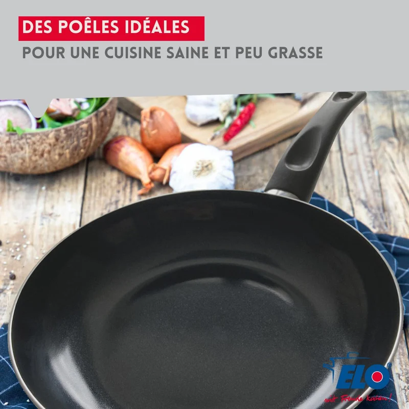 Ensemble de 1 Poêle de cuisson 24 cm et 2 faitouts 14 et 20 cm Elo Prima Brillant
