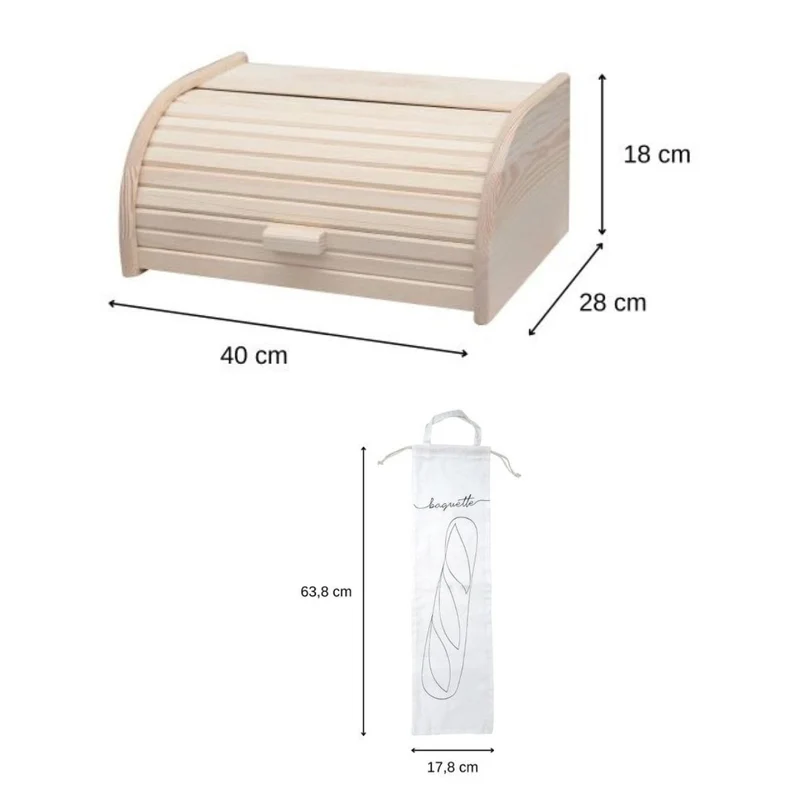 Set de 3 ustensiles pour le pain avec Huche à pain en bois pain et 2 Sacs de conservation en coton Fackelmann Boissellerie