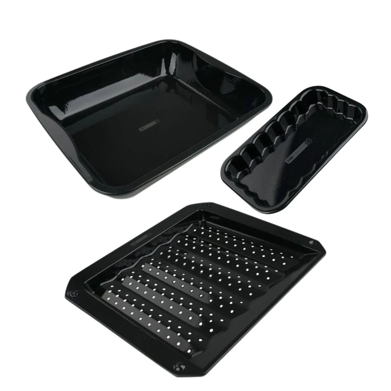 Lot de 3 plats de cuisson en acier émaillé 40 x 34 cm, 21 x 12 cm, 28 x 33 cm FM Professional Barbecue