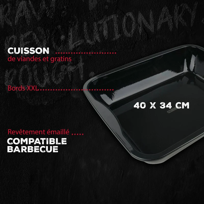 Lot de 2 plats à four en acier émaillé 40 x 34 cm FM Professional Barbecue