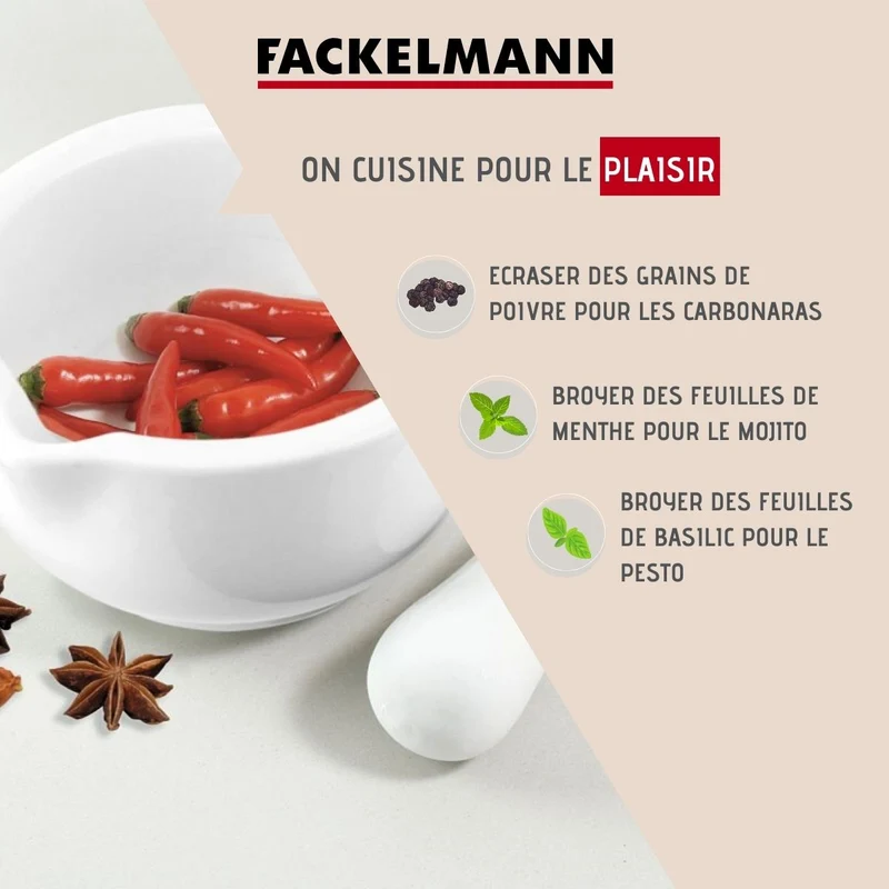 Mortier de cuisine avec pilon en porcelaine Fackelmann Basic