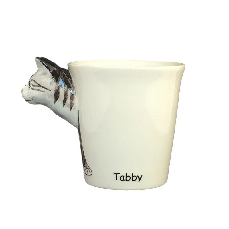Gray Tabby Cat Hand Painted Coffee Mug
