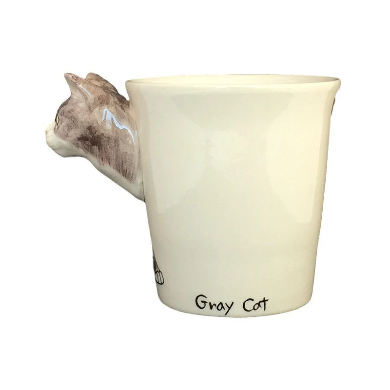 Gray & White Cat Hand Painted Coffee Mug