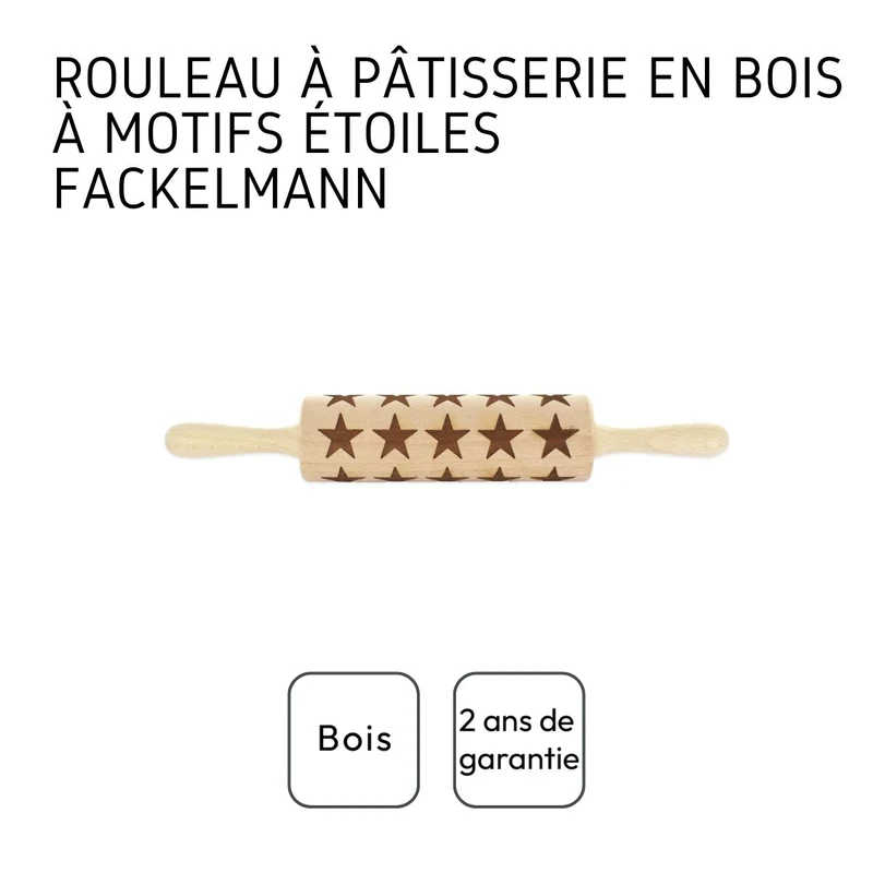 Rouleau à pâtisserie en bois motif étoiles 40 cm Fackelmann Noël