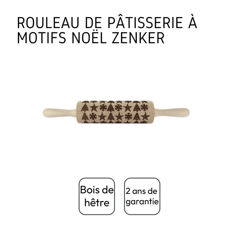 Rouleau à pâtisserie en bois motif noël 39 cm Fackelmann Noël
