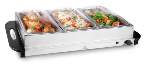 Plaque chauffante inox avec 3 bacs gastro GN1/3 et couvercles