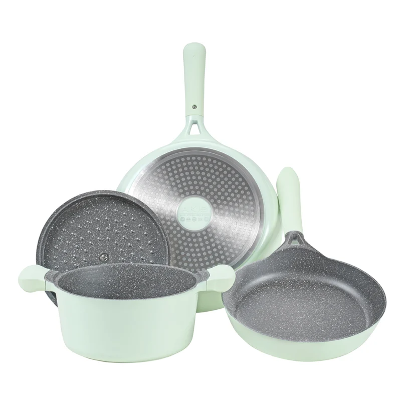 AKIS - LE MACARON Küchenset aus Aluminiumguss 3tlg. Topf+Pfannen Grün