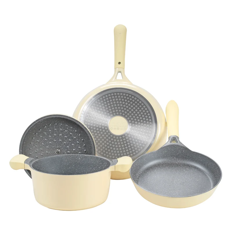 AKIS - LE MACARON Küchenset aus Aluminiumguss 3tlg. Topf+Pfannen Gelb