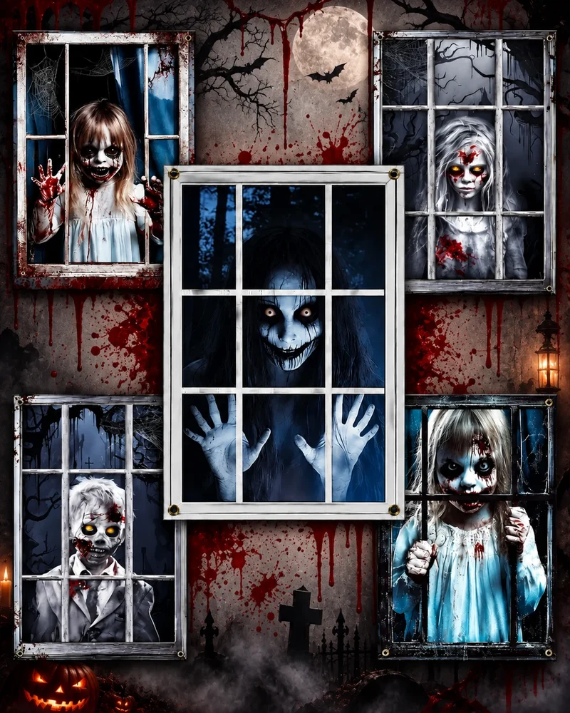 Halloween Fensterdeko 80x120cm Horror Fensterbild Gruseldeko Türdeko Party Deko