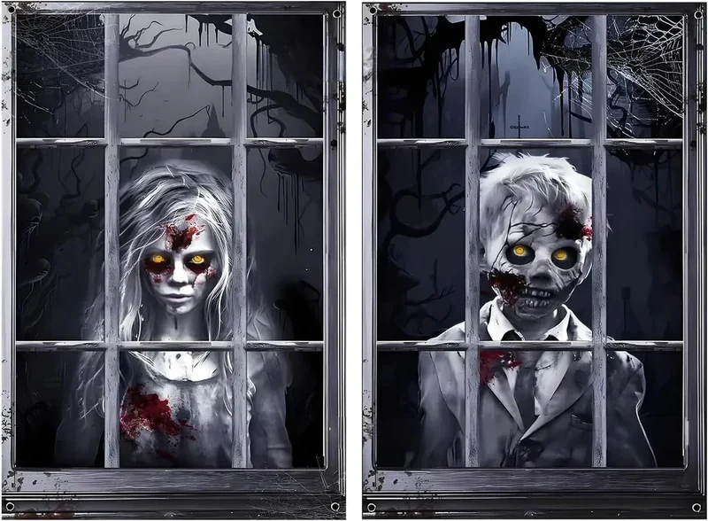 Halloween Fensterdeko 80x120cm Horror Fensterbild Gruseldeko Türdeko Party Deko