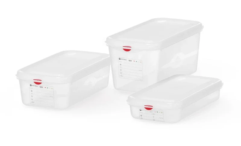Bac GN Hendi avec couvercle et clips HACCP, GN 2/3, 100 mm, 9 L, PP