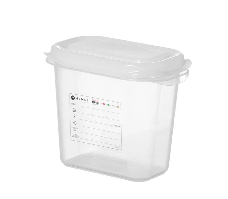Bac GN Hendi avec couvercle et clips HACCP, GN 1/9, 150 mm, 1,5 L, PP