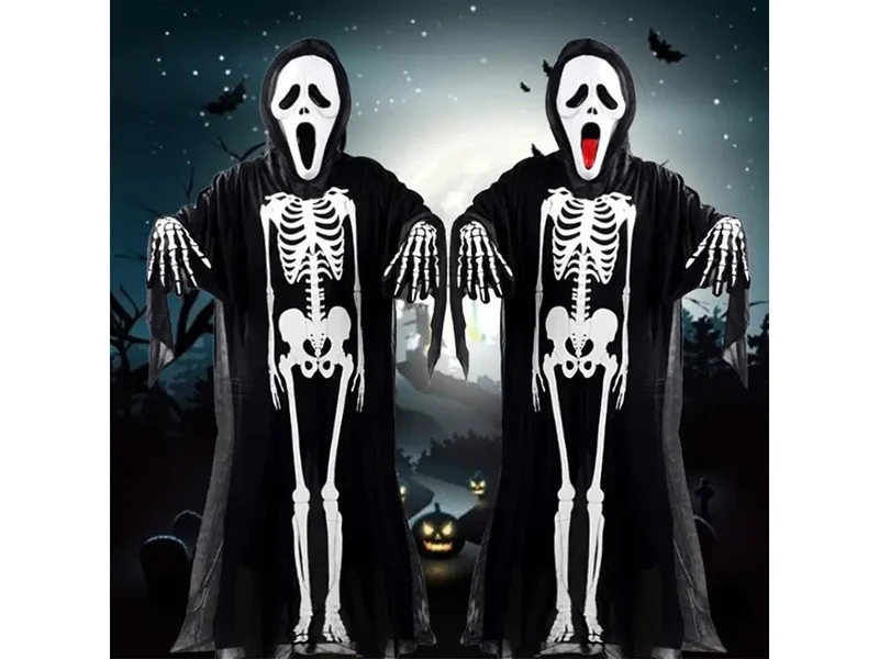 Skelett Kostüm Halloween Schwarz Langarm Verkleidung Karneval Universal
