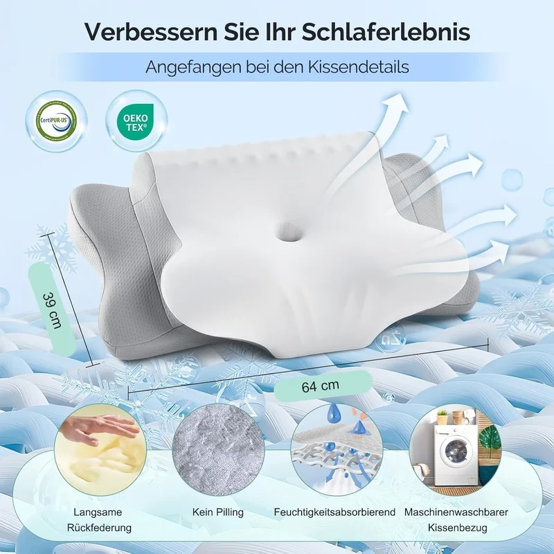 Nackenstützkissen Memory Foam Ergonomisches Schlafkissen Seitenschläfer Grau
