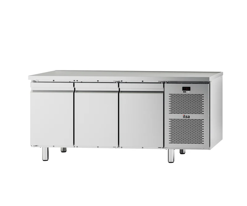 Soubassement réfrigéré positif -2/+8°C avec plan de travail - GN 1/1 - 3 portes - Avec groupe - NEOS - SBR3P - ILSA