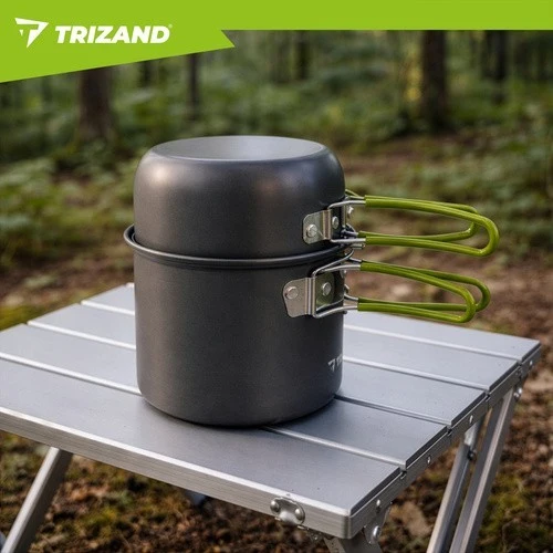 Camping Kochset Aluminium 1,2L Campinggeschirr Topf Pfanne Klappbesteck Outdoor
