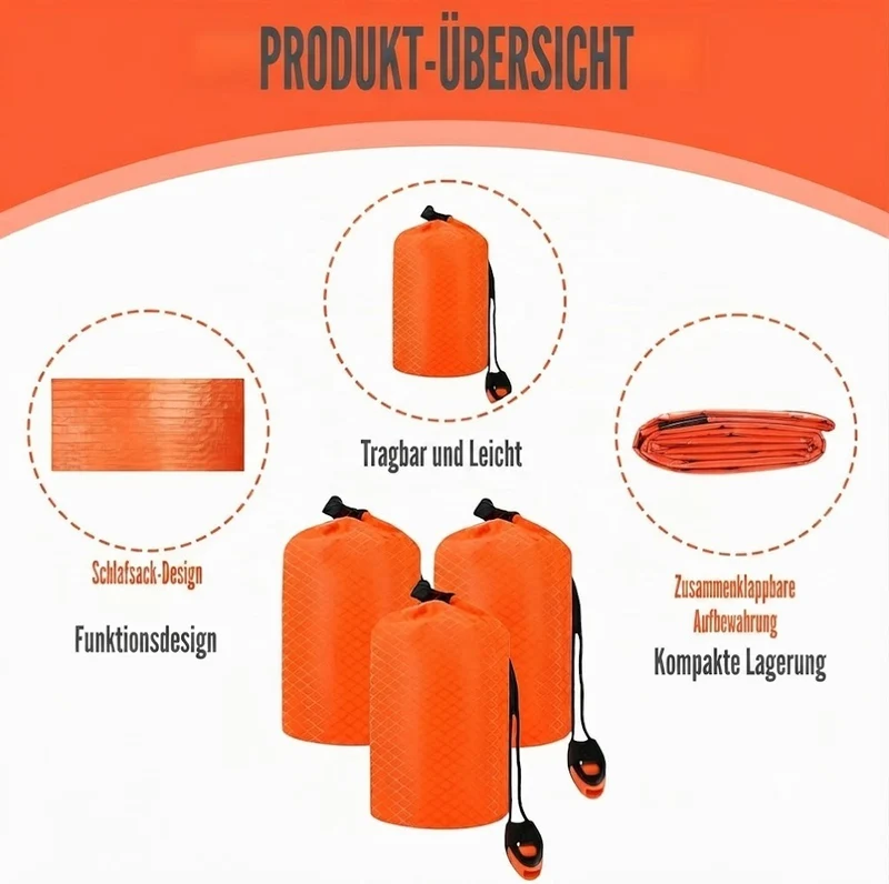 Notfall Schlafsack Biwaksack – Rettungsschlafsack wasserdicht für Outdoor & Surv