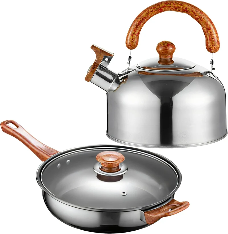 Topfset 12 teilig Edelstahl Kochgeschirr Set mit Glasdeckel Pfanne