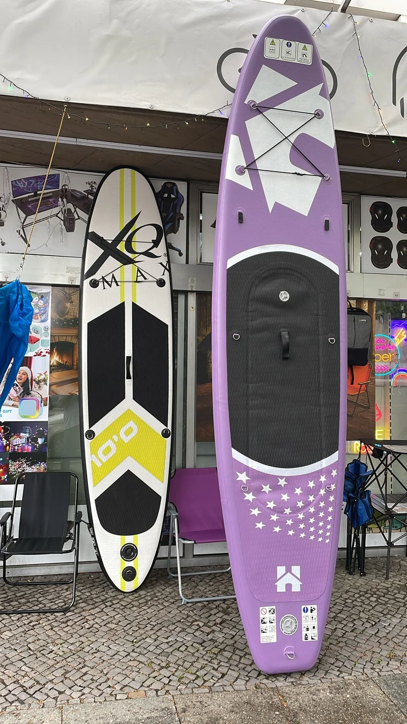 Aufblasbares SUP Board Set Lila 366 cm XXL – 2in1 Stand Up Paddle & Kajak Funktion mit Sitz, Paddel, Double-Action-Pumpe, Tragetasche & Reparaturset