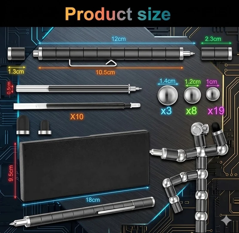 Magnetischer Kugelschreiber Multifunktion Stressabbau Stift Schwarz Gadget