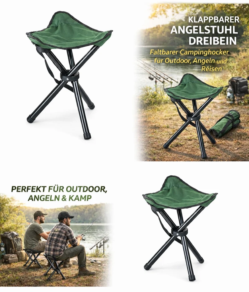 Klapphocker Dreibein Campinghocker Faltbar Outdoor Festival Angelstuhl