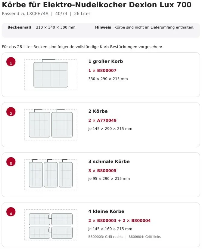 Cuiseur à pâtes électrique Dexion Lux 700 - 40/73 - 26 litres